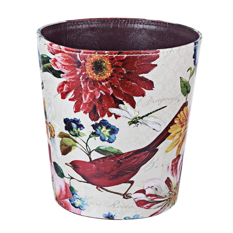 Scakbyer Leather Trash Can, Retro Decorative Waste Basket, 10L Capacity Small Waste Paper Basket, Waterproof Garbage Can for Bathroom, Bedroom, Office, Kitchen and Living Room - Red Bird - Image 2